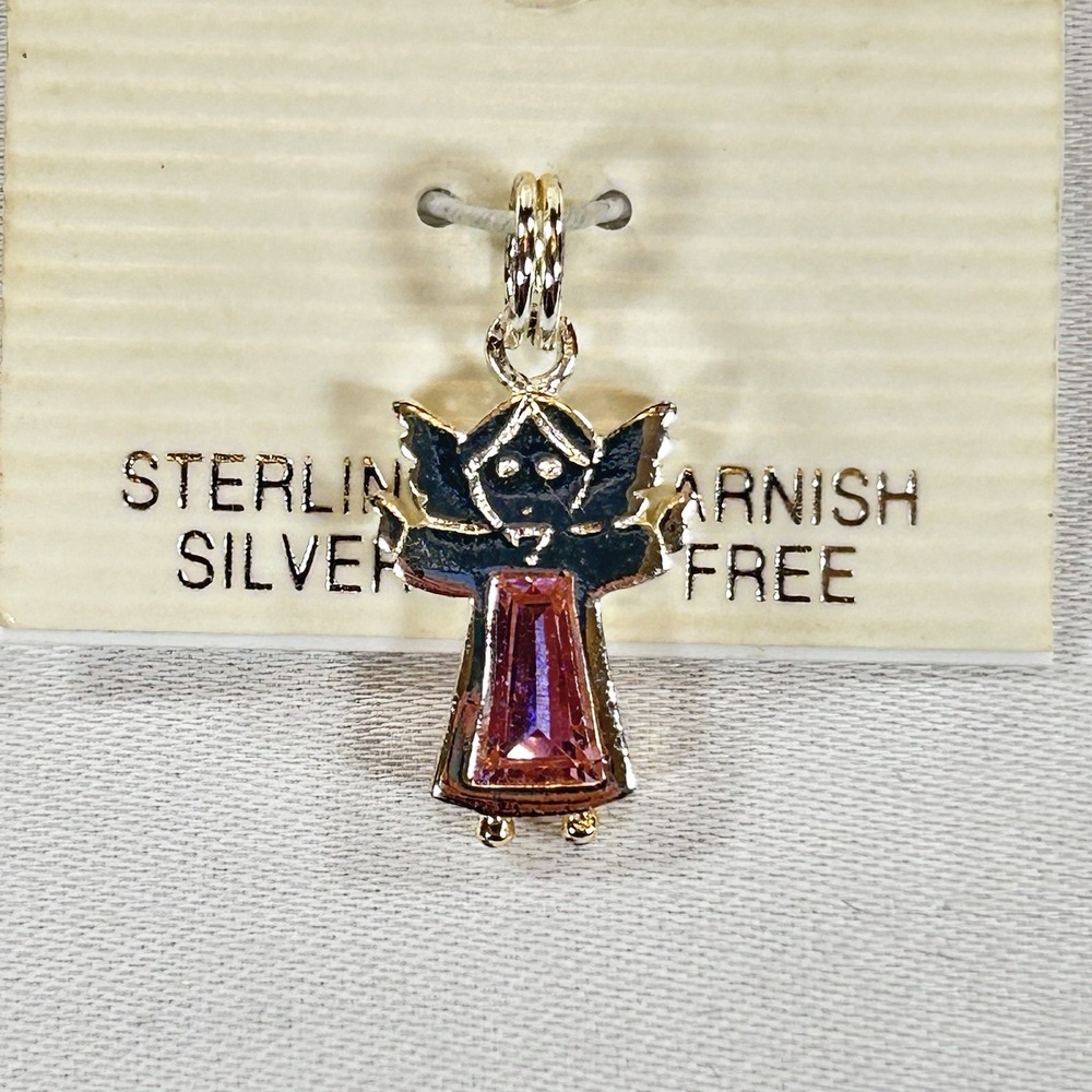 NEW Sterling Silver Fairy Pink Birthstone October Charm Pendant Princess Jewelry